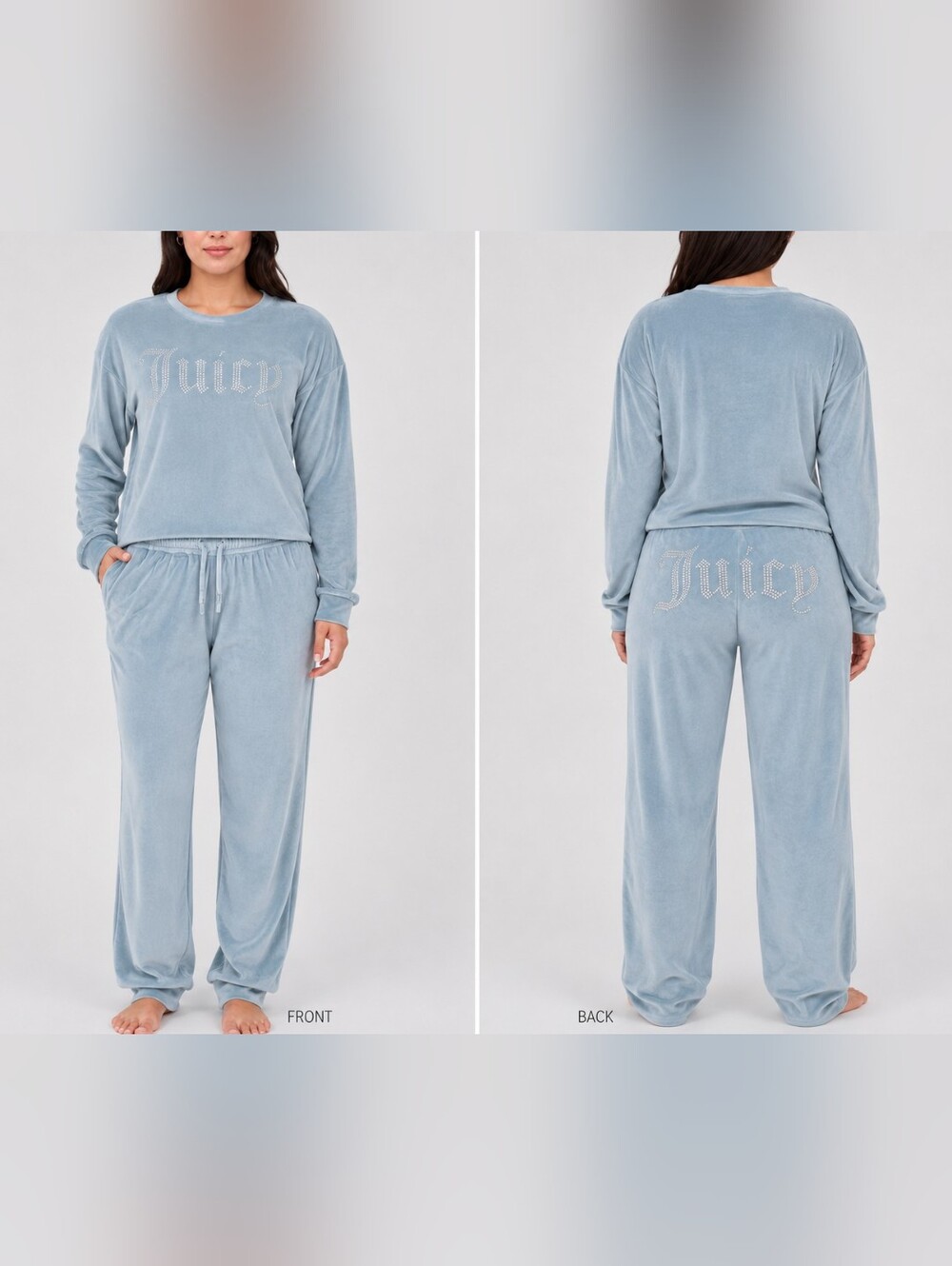 Juicy Couture Light Blue Velour Lounge Set with Rhinestone Logo